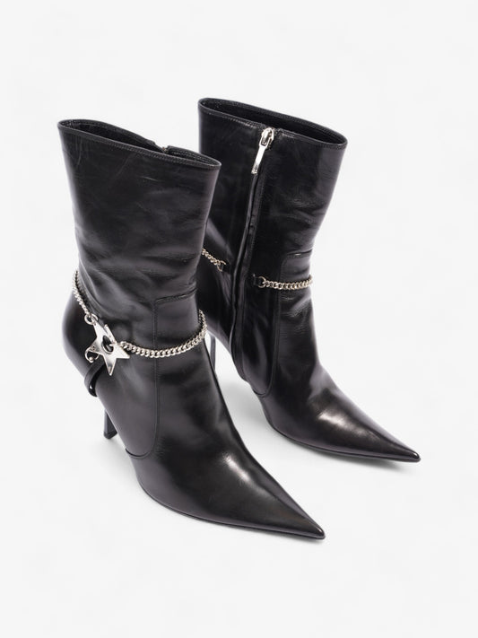 Christian Dior D Star Pointed Heeled Boots 75mm Black / Silver Leather EU 39 UK 6
