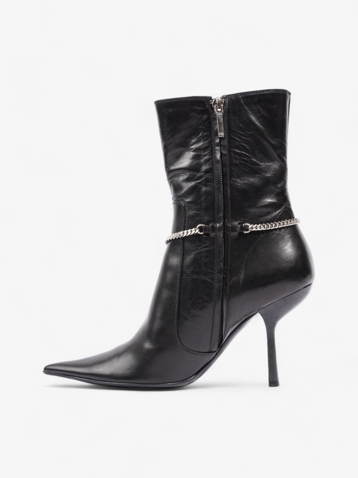 Christian Dior D Star Pointed Heeled Boots 75mm Black / Silver Leather EU 39 UK 6