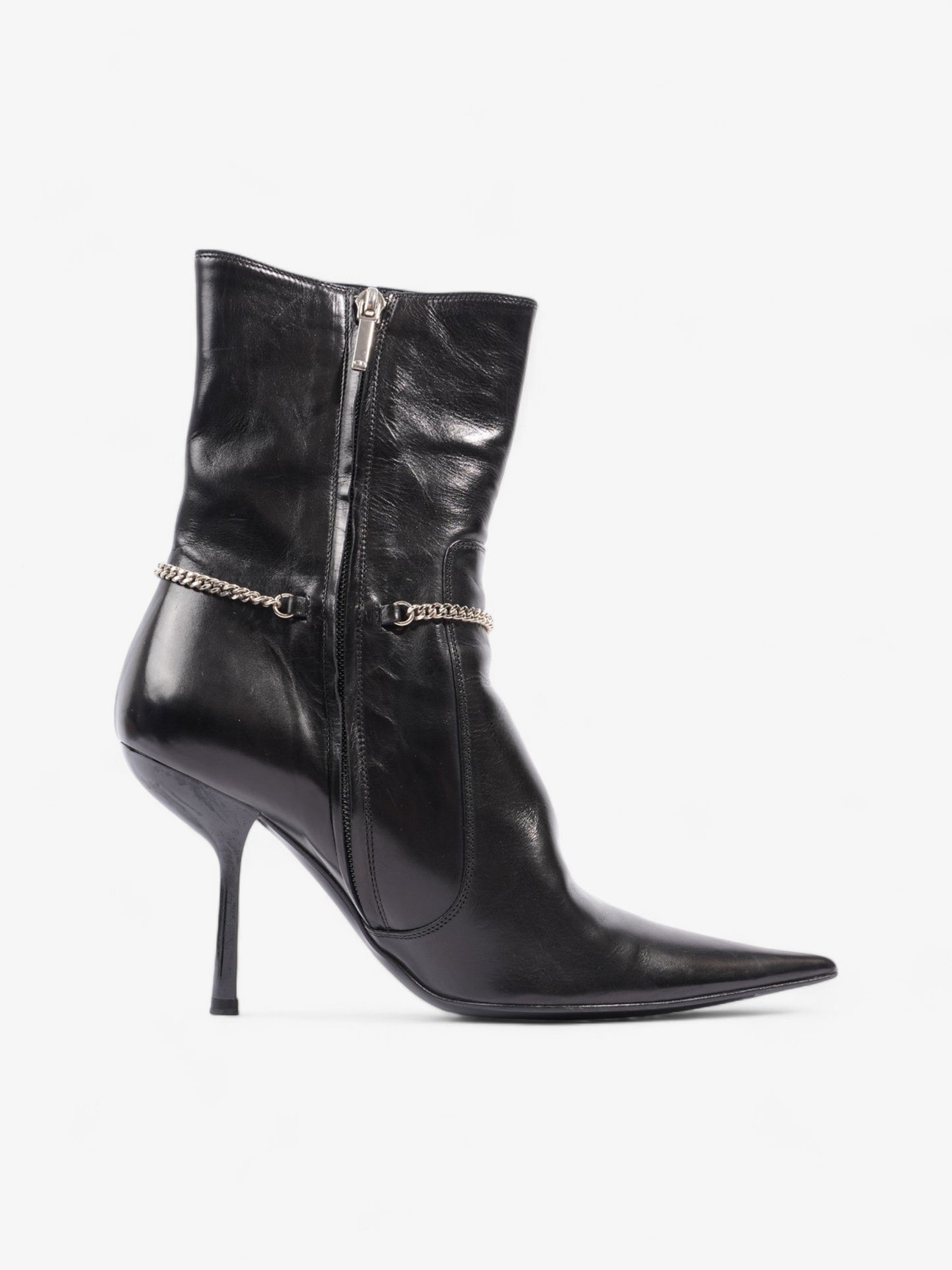 Christian Dior D Star Pointed Heeled Boots 75mm Black / Silver Leather EU 39 UK 6