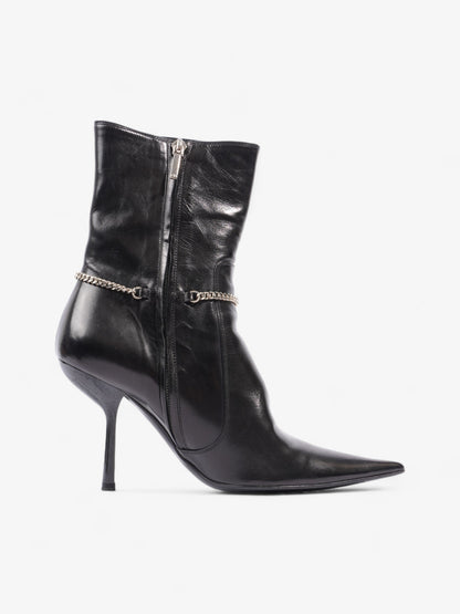 Christian Dior D Star Pointed Heeled Boots 75mm Black / Silver Leather EU 39 UK 6