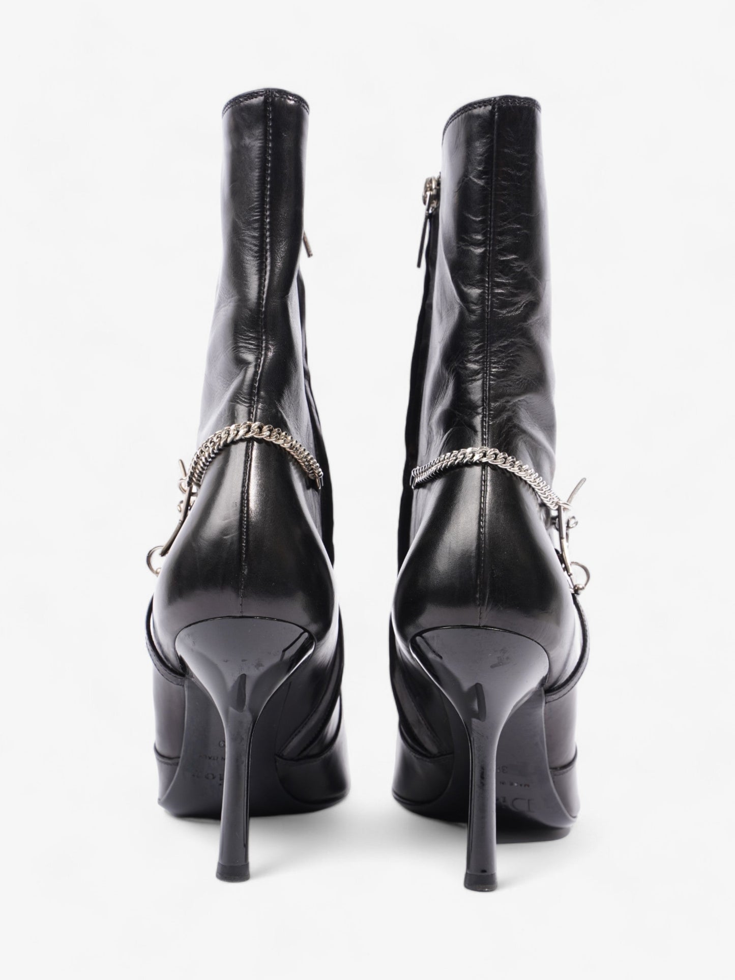 Christian Dior D Star Pointed Heeled Boots 75mm Black / Silver Leather EU 39 UK 6
