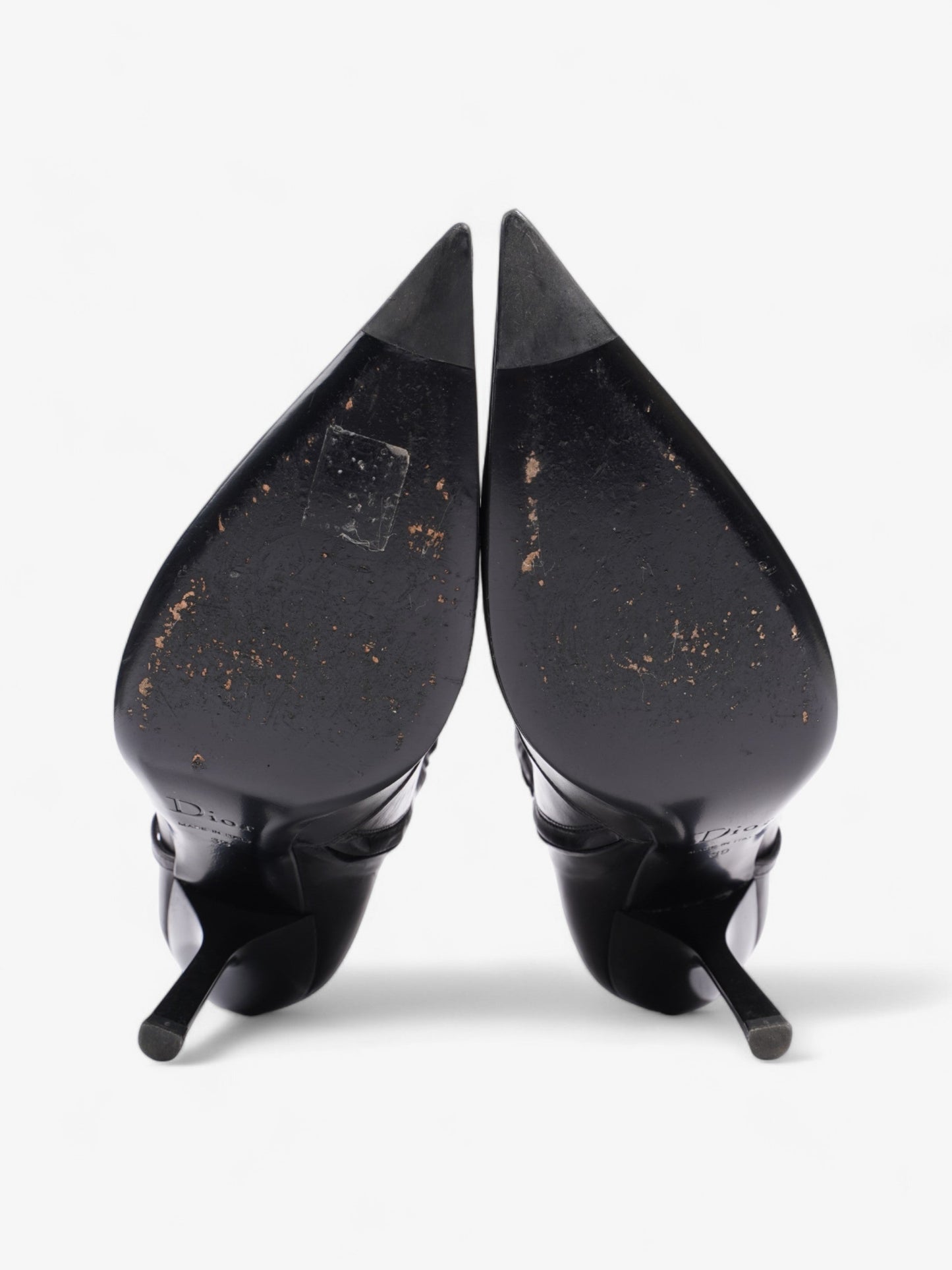 Christian Dior D Star Pointed Heeled Boots 75mm Black / Silver Leather EU 39 UK 6