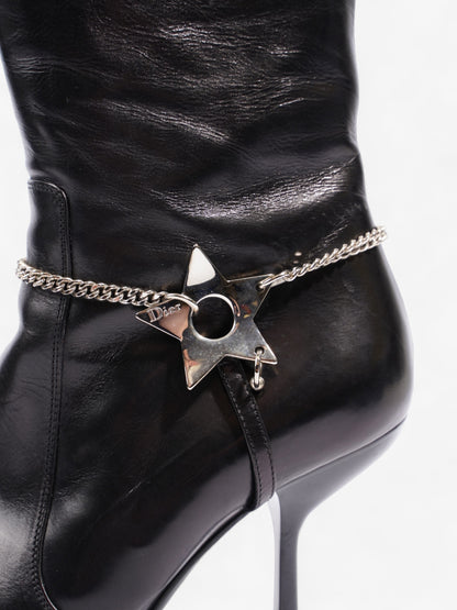 Christian Dior D Star Pointed Heeled Boots 75mm Black / Silver Leather EU 39 UK 6