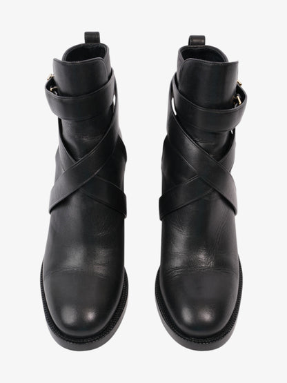 Burberry Platform Ankle Boots Black / Gold Leather EU 38.5 UK 5.5