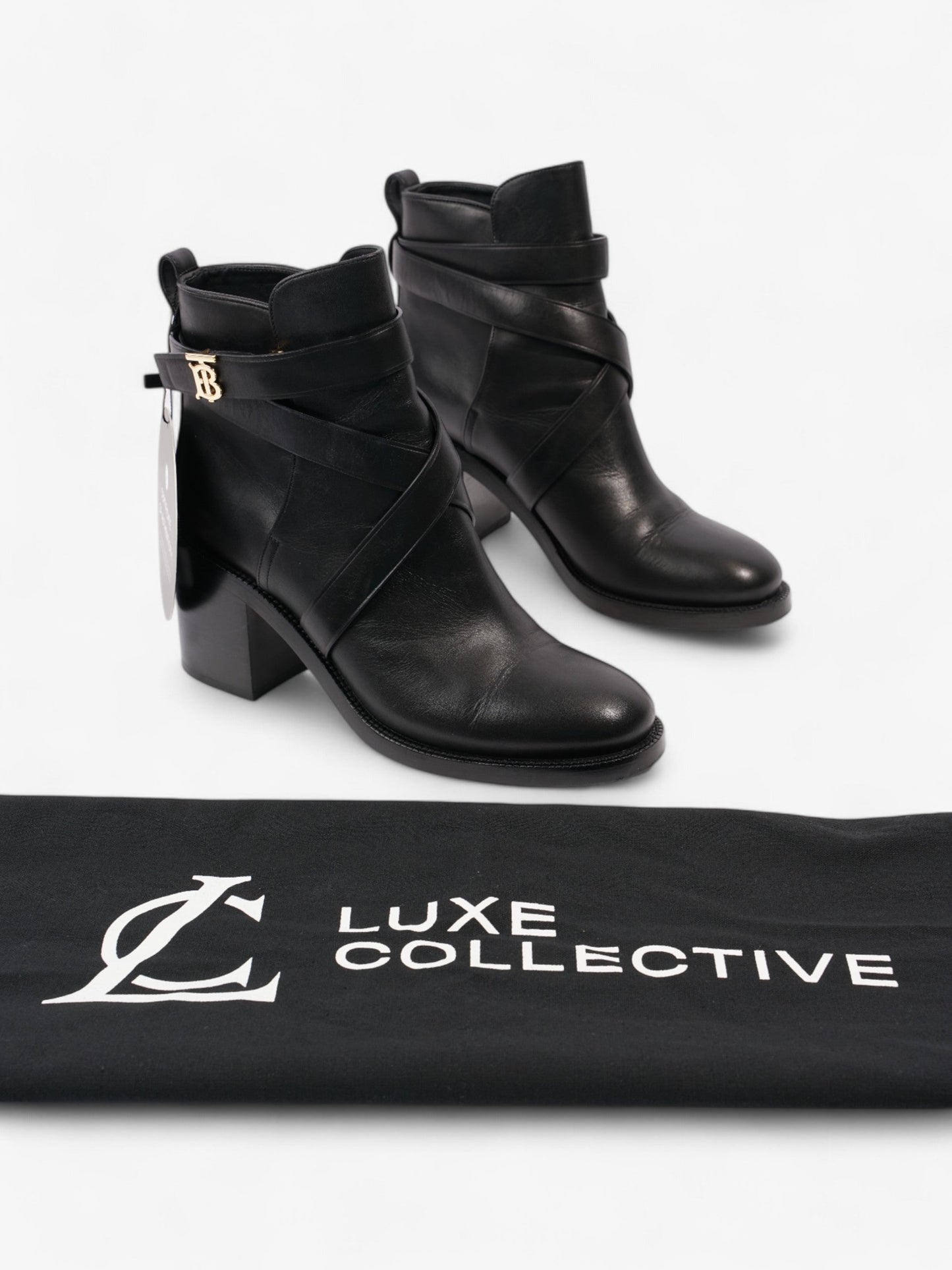 Burberry Platform Ankle Boots Black / Gold Leather EU 38.5 UK 5.5