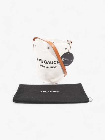 Saint Laurent Rive Gauche Tote White / Brown / Black Cotton