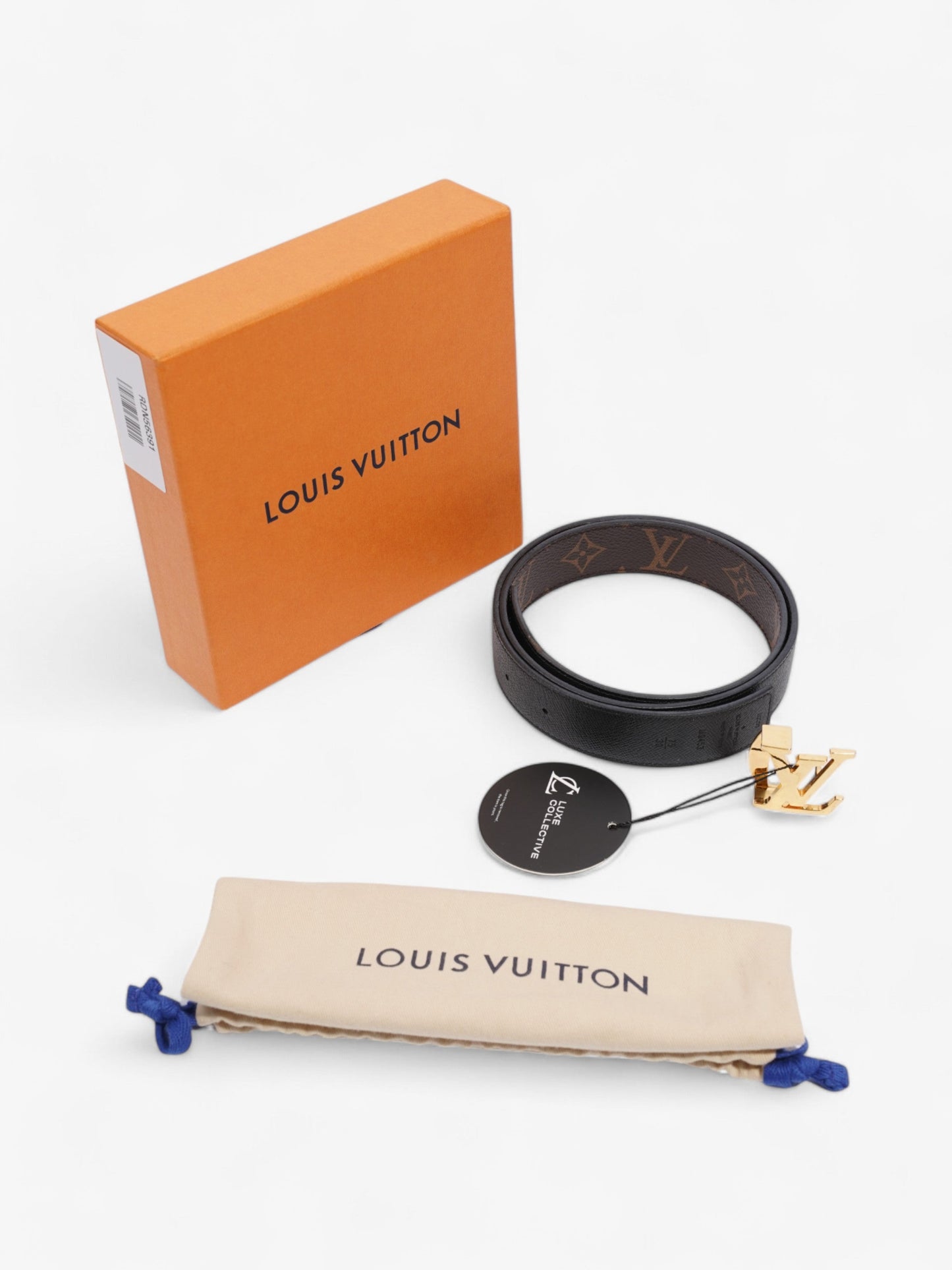 Louis Vuitton LV logo 30MM reversible belt Monogram / Black / Gold Canvas 75cm / 30"
