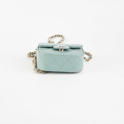 Chanel Micro Bag With Chain Greyish Green LGHW  Caviar
