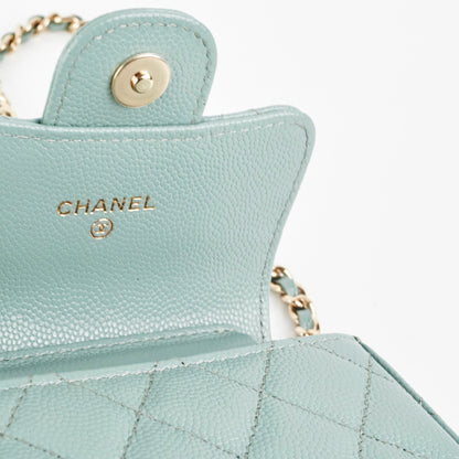 Chanel Micro Bag With Chain Greyish Green LGHW  Caviar