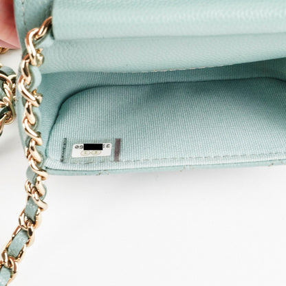 Chanel Micro Bag With Chain Greyish Green LGHW  Caviar