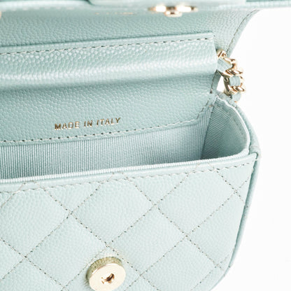 Chanel Micro Bag With Chain Greyish Green LGHW  Caviar