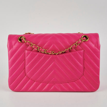 Chanel Medium Classic Flap Chevron Lambskin Pink