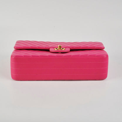 Chanel Medium Classic Flap Chevron Lambskin Pink