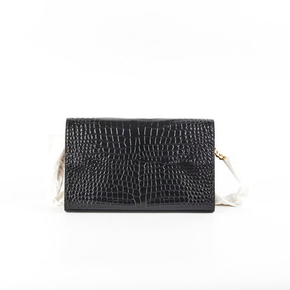 Saint Laurent Kate Crocodile Embossed Wallet On Chain