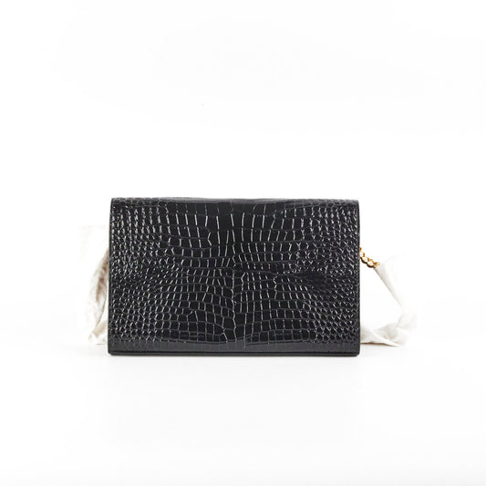 Saint Laurent Kate Crocodile Embossed Wallet On Chain