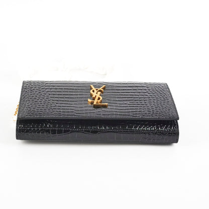 Saint Laurent Kate Crocodile Embossed Wallet On Chain
