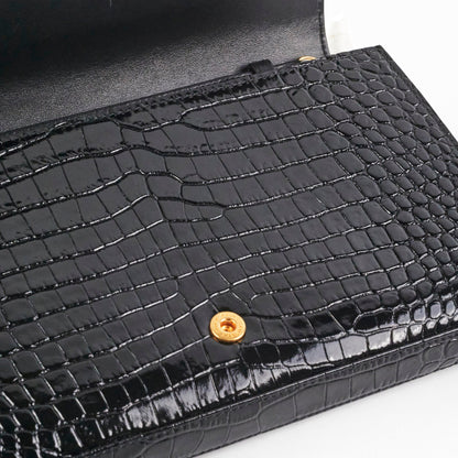 Saint Laurent Kate Crocodile Embossed Wallet On Chain