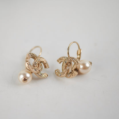 Chanel Drop CC Logo Pearl Earrings