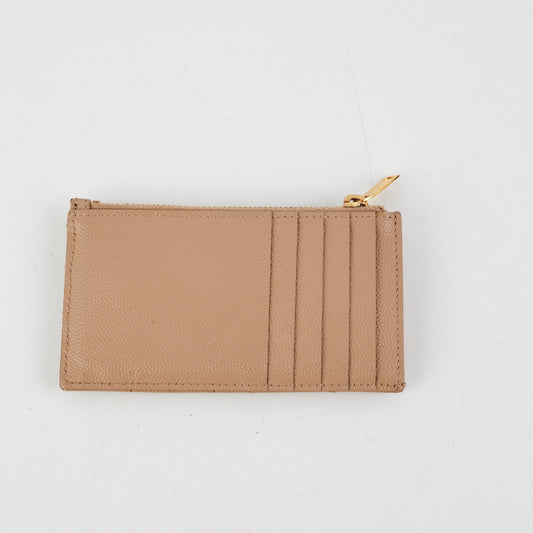 Saint Laurent Beige Zip Card Holder