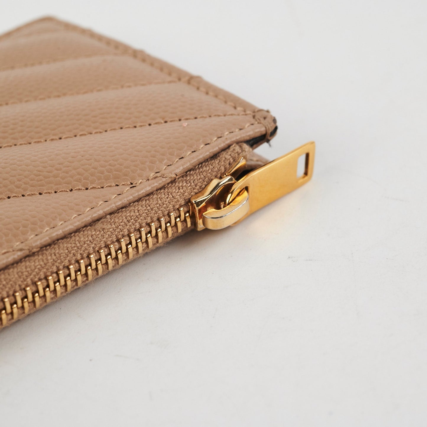 Saint Laurent Beige Zip Card Holder