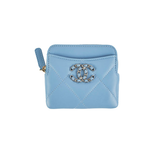 Chanel  Zip Card Wallet Lambskin Light Blue - Microchipped