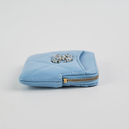 Chanel  Zip Card Wallet Lambskin Light Blue - Microchipped