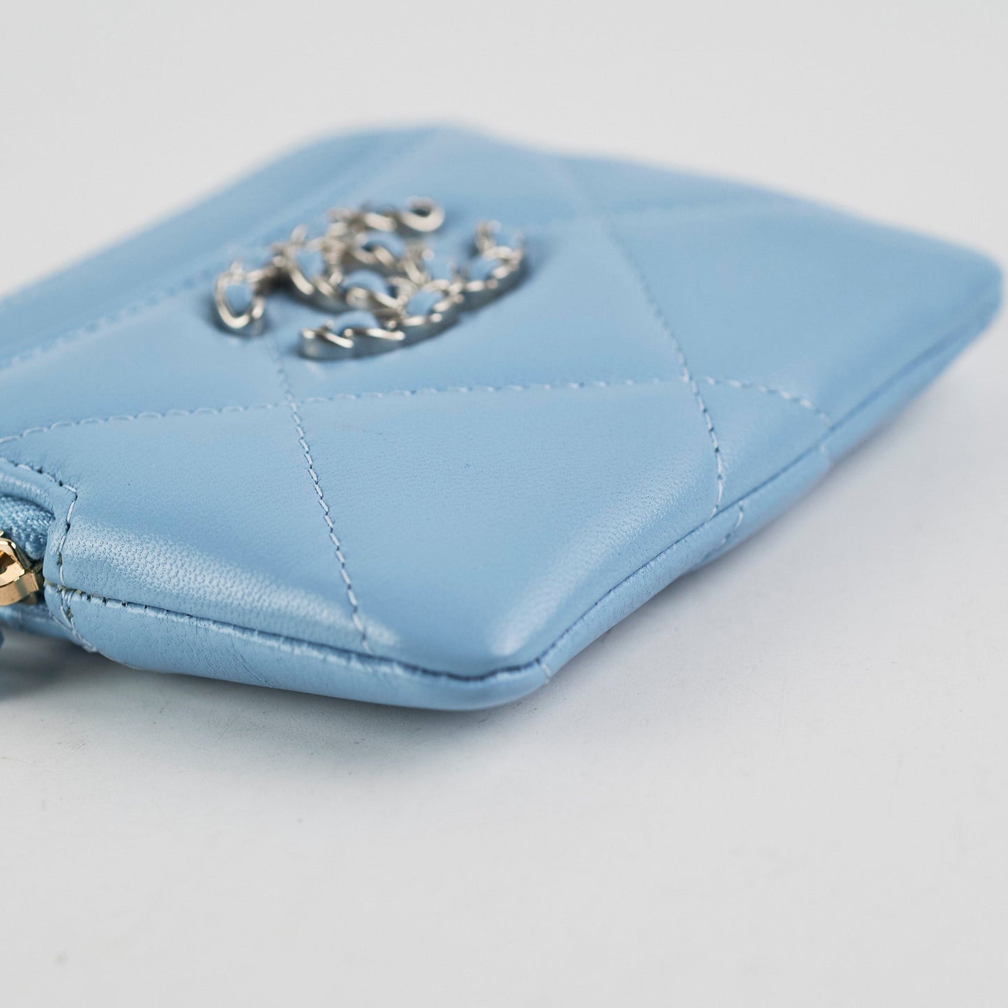 Chanel  Zip Card Wallet Lambskin Light Blue - Microchipped