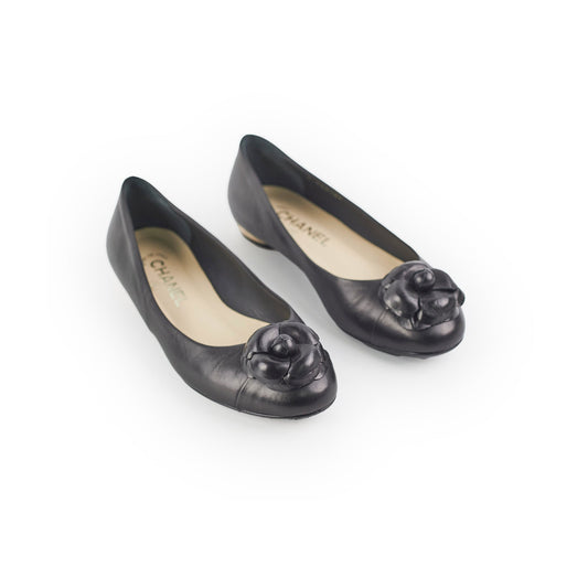 Chanel Camellia Ballet Flats Black Size 37.5