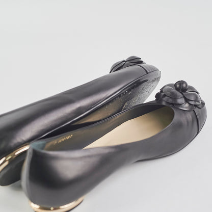 Chanel Camellia Ballet Flats Black Size 37.5