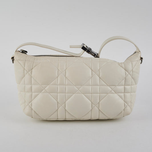 Christian Dior Calskin Macrocannage Medium Travel Nomad Pouch Cream