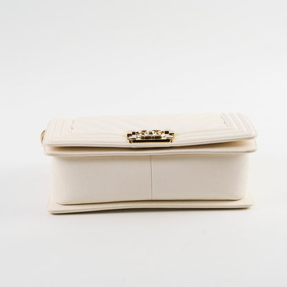 Chanel Old Medium Boy Chevron White Caviar - Series 29