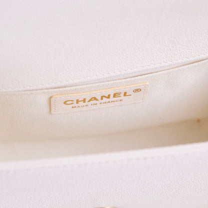 Chanel Old Medium Boy Chevron White Caviar - Series 29
