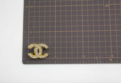 Chanel Vintage 1954-71 Rhinestone Gold-plated CC Logo Brooch