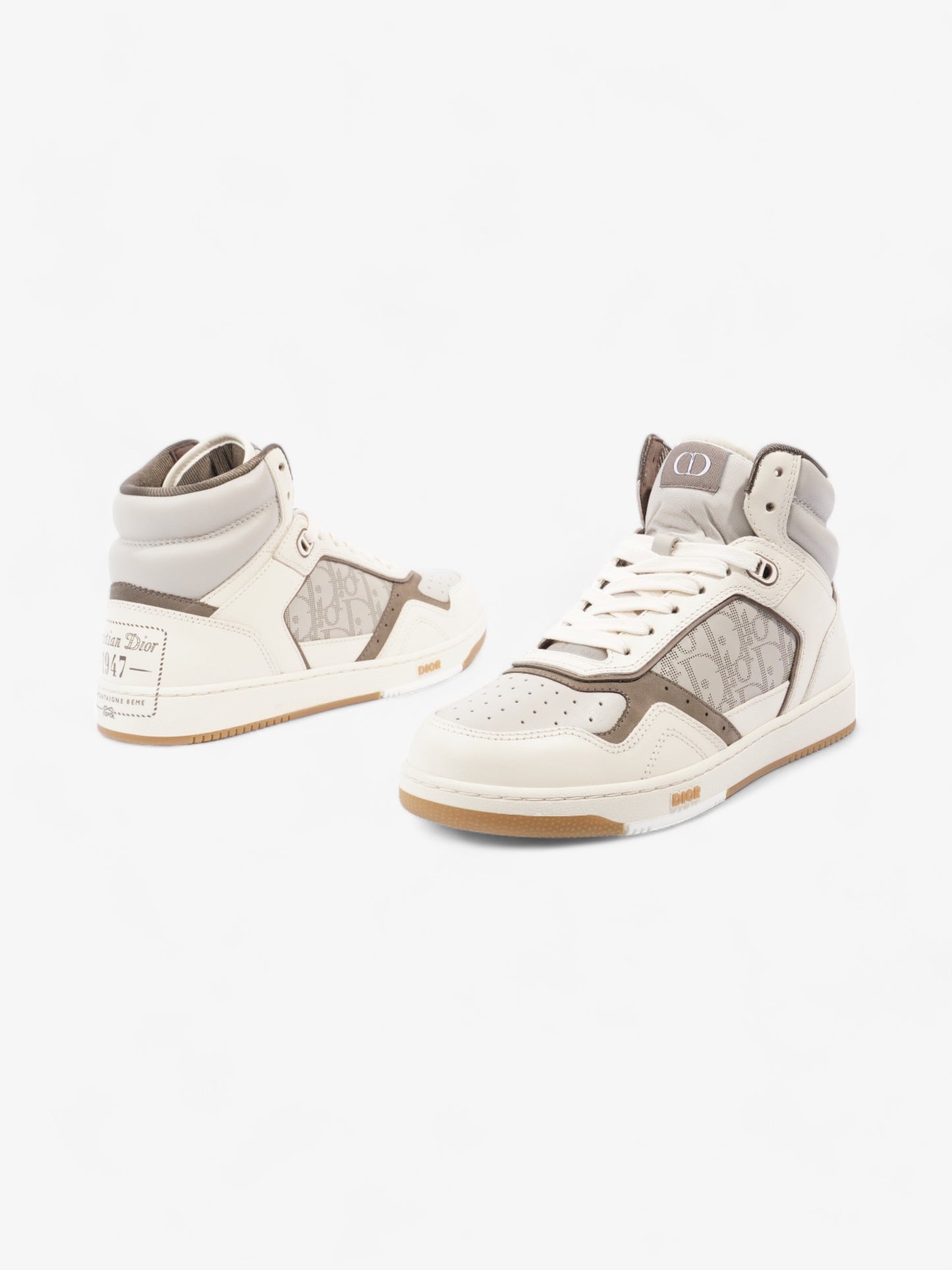 Christian Dior B27 High Top Sneakers  White / Grey / Brown Leather EU 40 UK 6