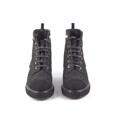 Chanel Tweed Black Boots Size 35.5
