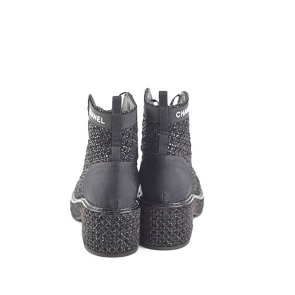 Chanel Tweed Black Boots Size 35.5