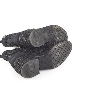 Chanel Tweed Black Boots Size 35.5