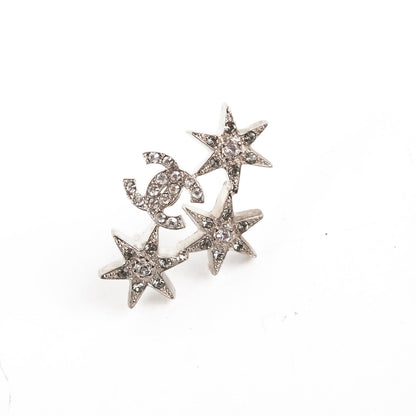 Chanel Star Logo Rhinestone Silver Earrings Costume Jewellery