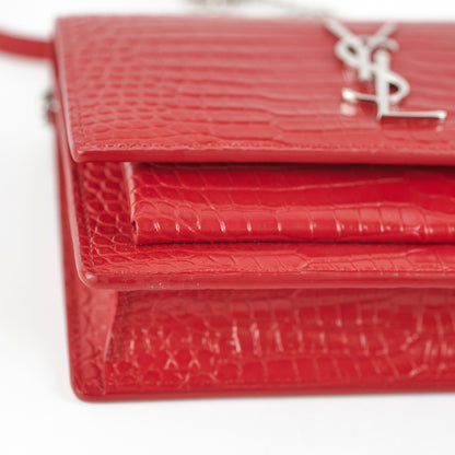 Saint Laurent Sunset On Chain Mini Croc Embossed Red