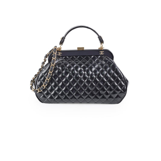Chanel Mademoiselle Frame Patent Leather Bag Black