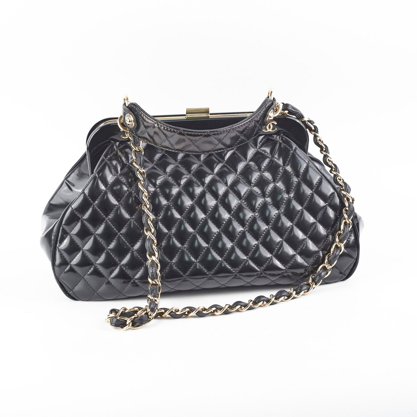 Chanel Mademoiselle Frame Patent Leather Bag Black