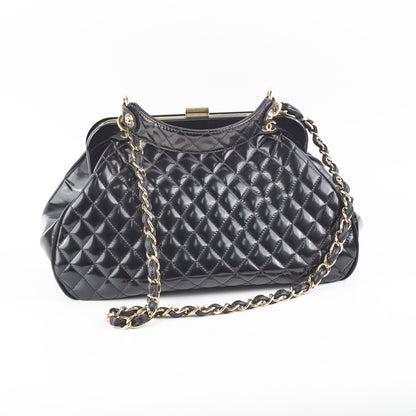 Chanel Mademoiselle Frame Patent Leather Bag Black