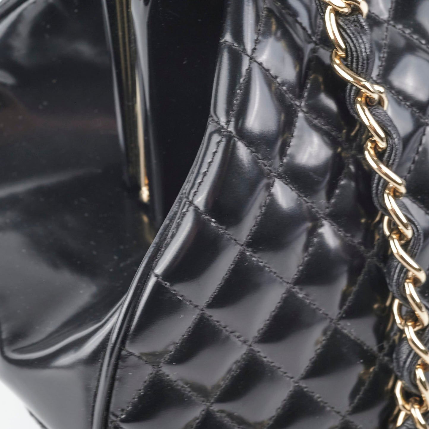 Chanel Mademoiselle Frame Patent Leather Bag Black