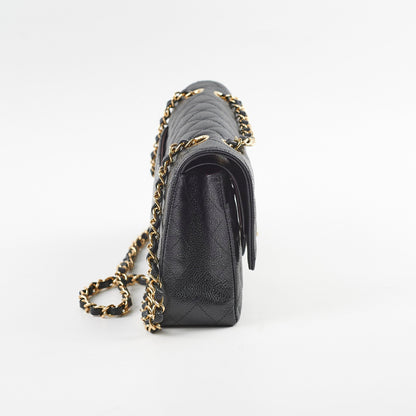 Chanel Medium/Large Double Classic Flap Caviar Black 31 Series