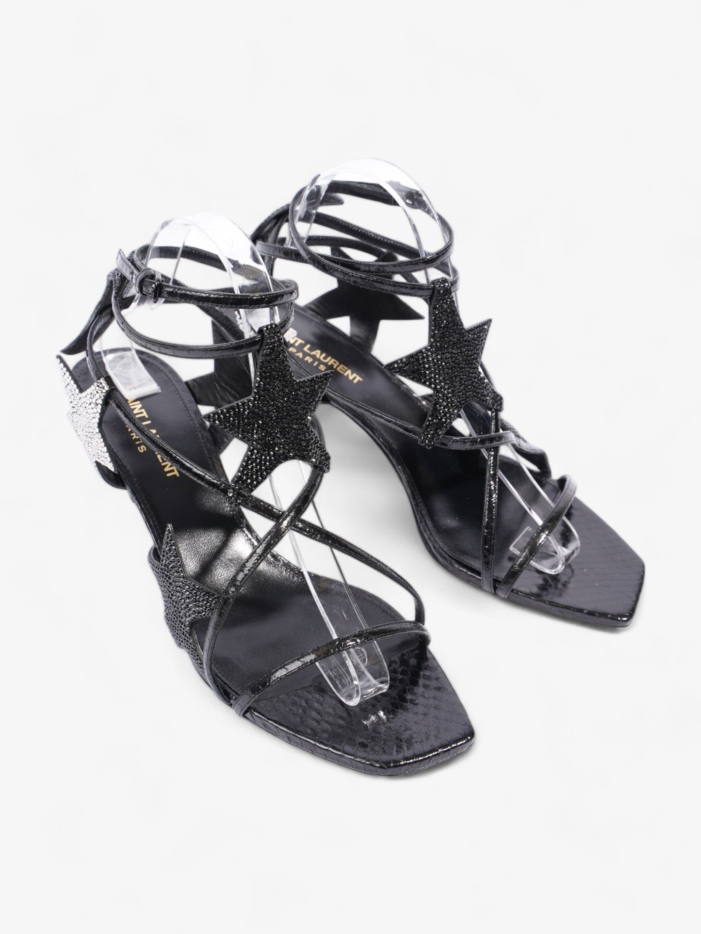 Saint Laurent Ayers Lacquer Stars Heels 60 Black / Silver Sequins  Leather EU 40 UK 7