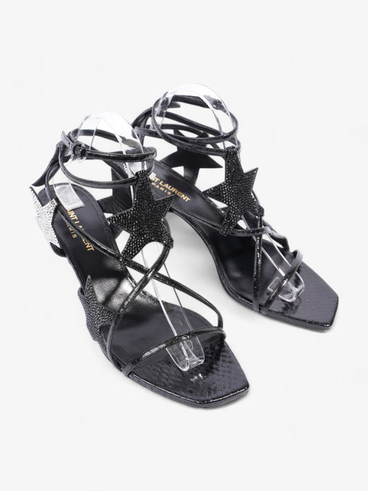 Saint Laurent Ayers Lacquer Stars Heels 60 Black / Silver Sequins  Leather EU 40 UK 7