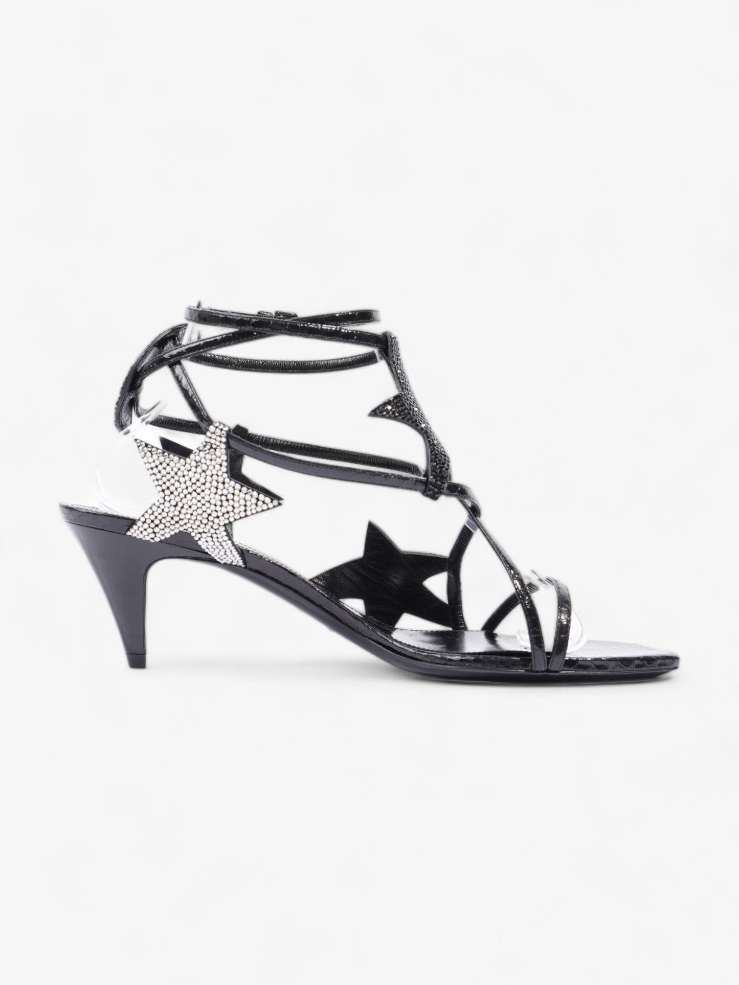 Saint Laurent Ayers Lacquer Stars Heels 60 Black / Silver Sequins  Leather EU 40 UK 7