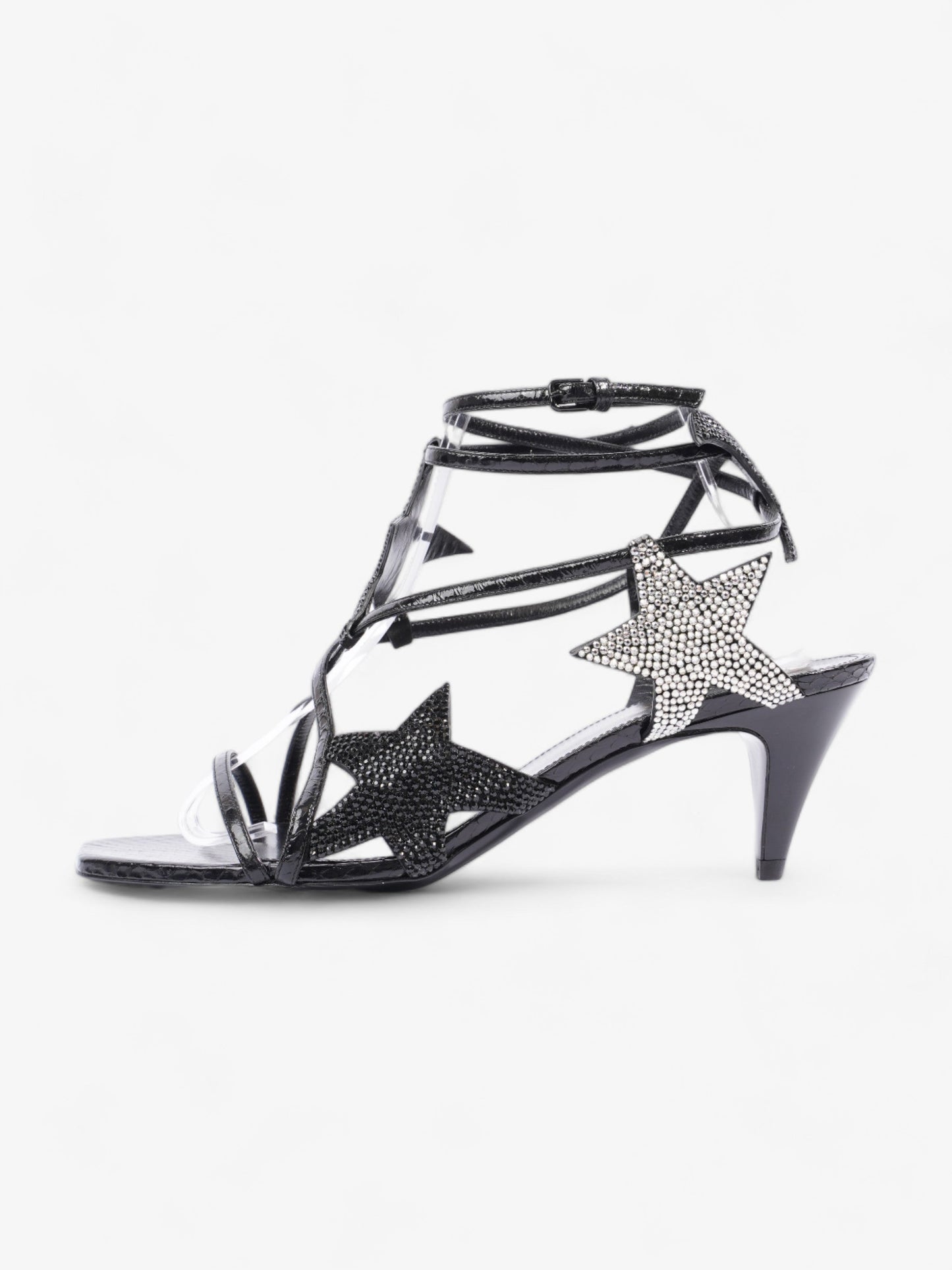 Saint Laurent Ayers Lacquer Stars Heels 60 Black / Silver Sequins  Leather EU 40 UK 7