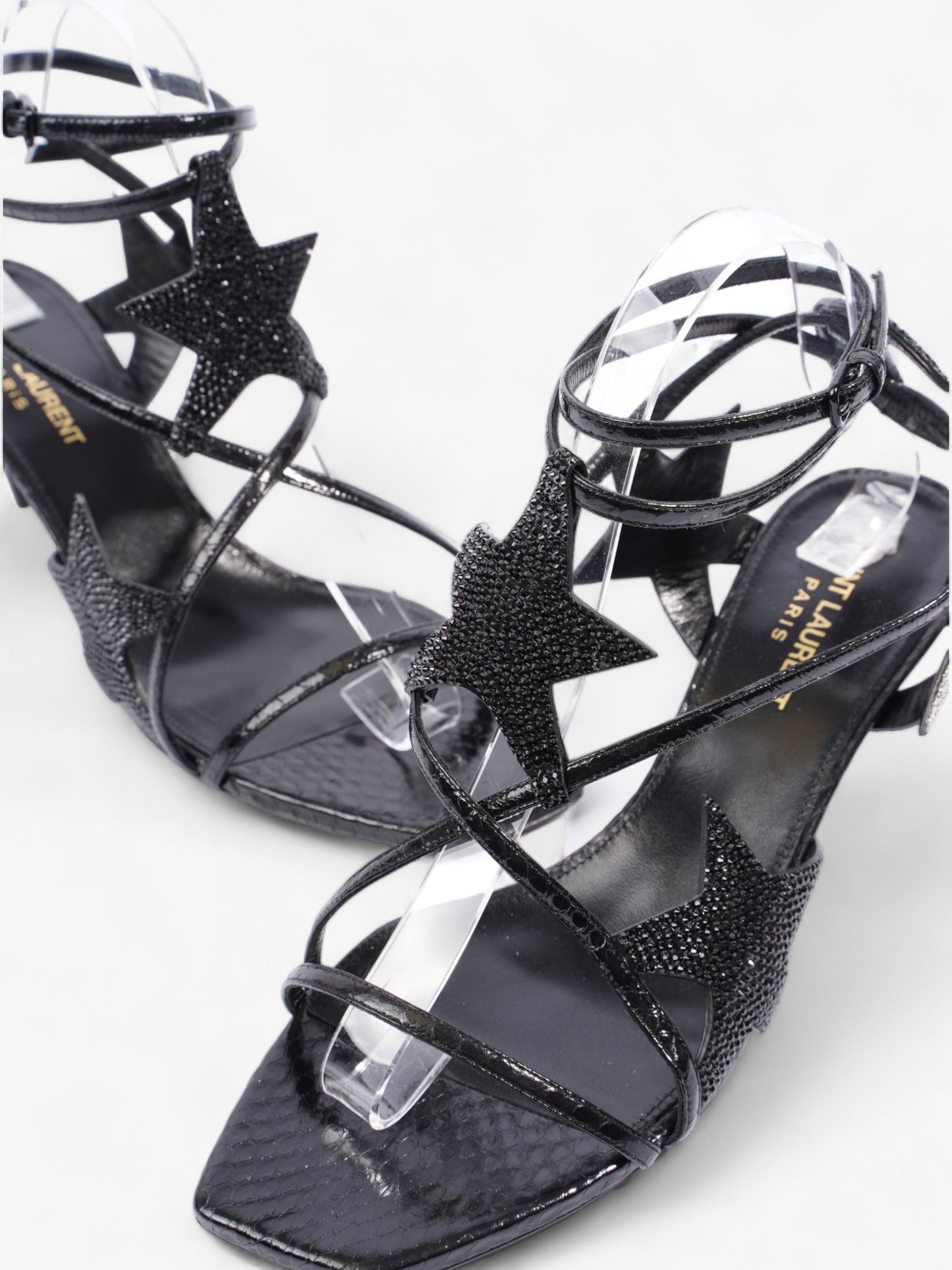 Saint Laurent Ayers Lacquer Stars Heels 60 Black / Silver Sequins  Leather EU 40 UK 7