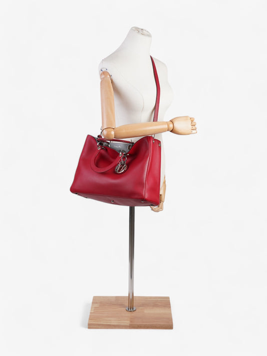 Christian Dior Diorissimo Shopper Tote Red Calfskin Leather Large